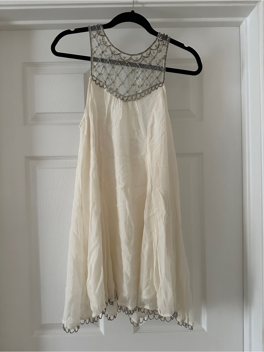 Kimchi Blue Ivory Mini Dress with Silver Beaded Yoke